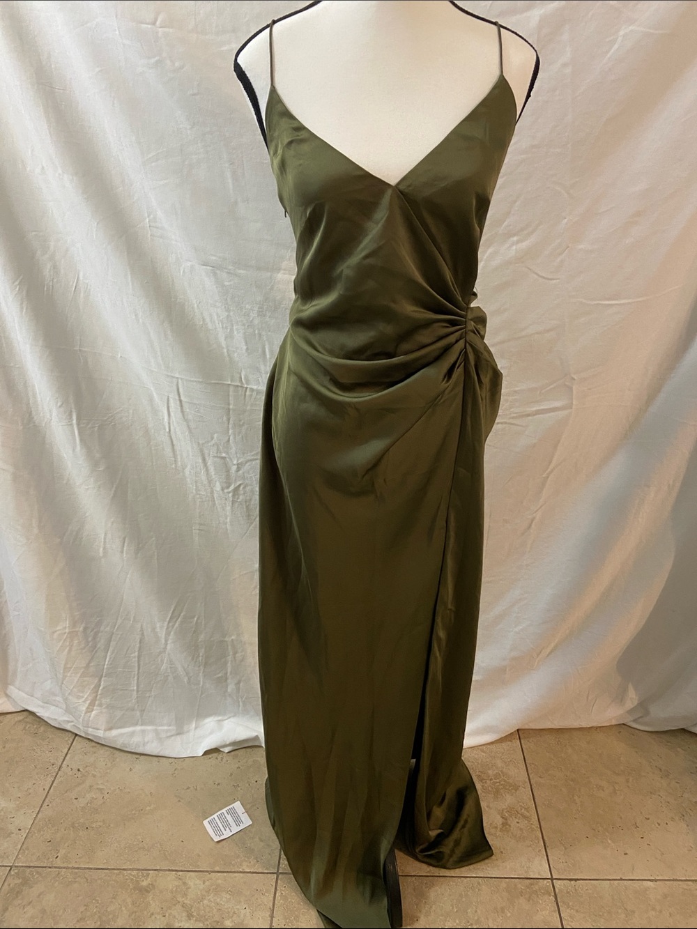 ASOS Curve Olive Green Satin Maxi Slip Dress with Side Twist